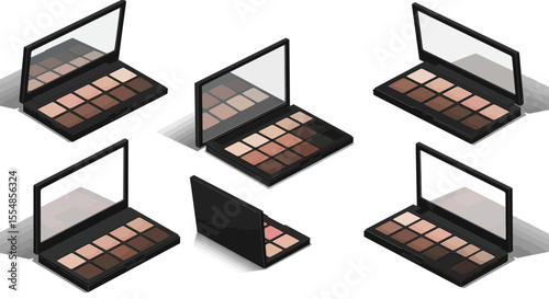 Arrangement of eyeshadow palettes in neutral tones, showcasing makeup variety