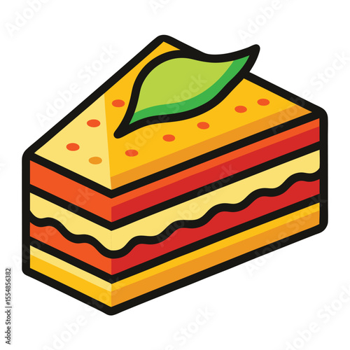 Icon-style vector of lasagna slice with cheese layers, white background