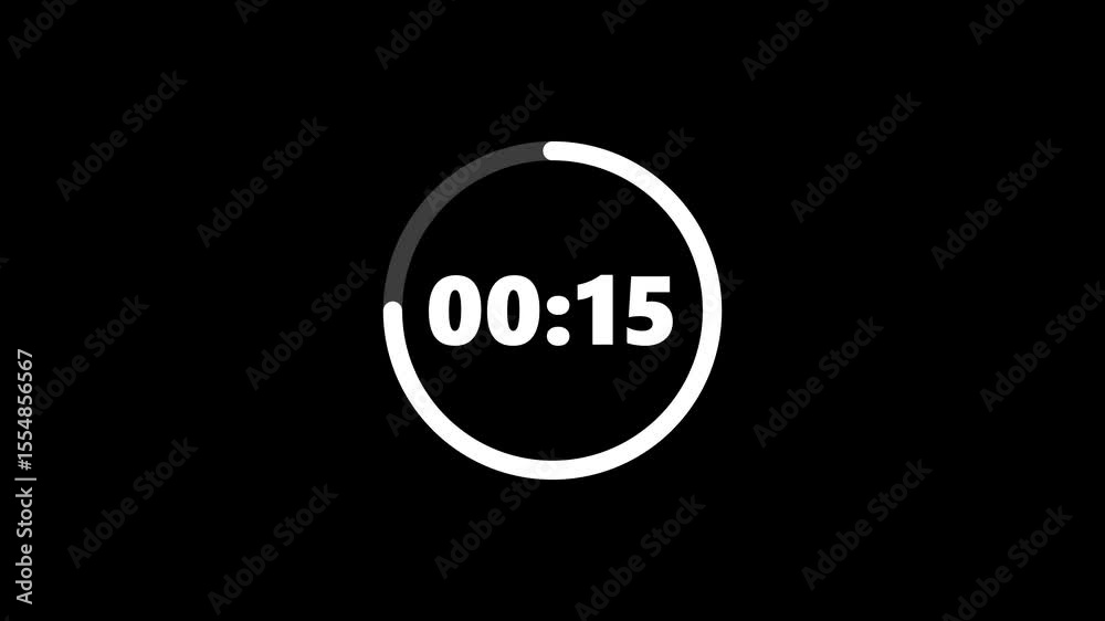 Circle countdown timer one minute animation from 20 to 0 second animation on black background with alpha channel, 20 second countdown timer, Countdown video 4k video