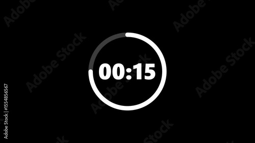 Circle countdown timer one minute animation from 20 to 0 second animation on black background with alpha channel, 20 second countdown timer, Countdown video 4k video