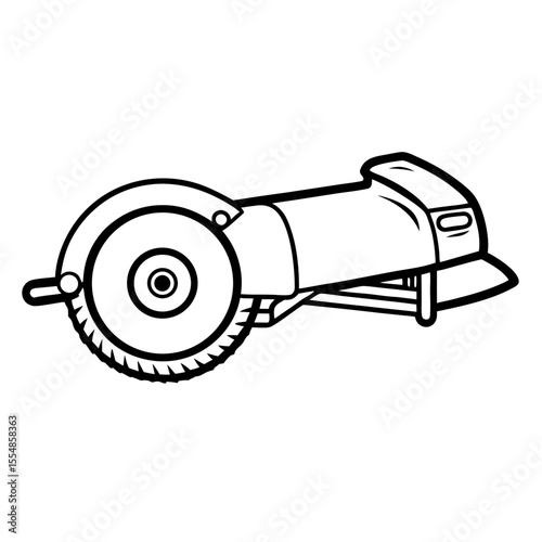 Angle grinder illustration with clean lines and minimal detail  