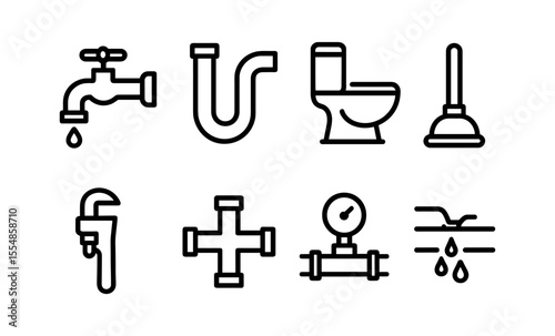 Essential plumbing icons: tools, fixtures, and symbols for home maintenance and repair