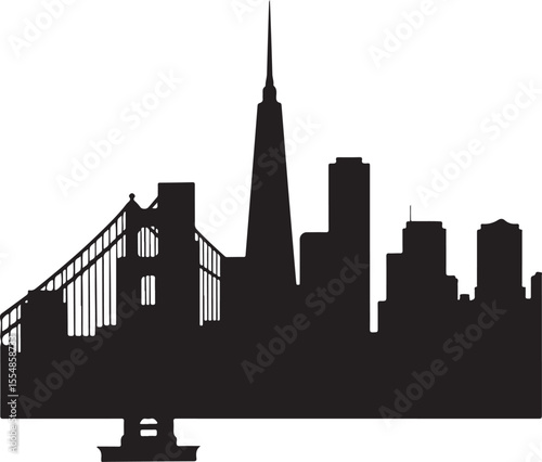 san francisco skyline, skyline, city, silhouette, vector, cityscape, building, architecture, buildings, skyscraper, urban, illustration, sky, business, tower, black, travel, chicago, dubai, town, land