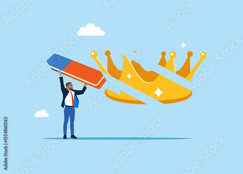 Worker removed crown with eraser. Modern vector illustration in flat style. 