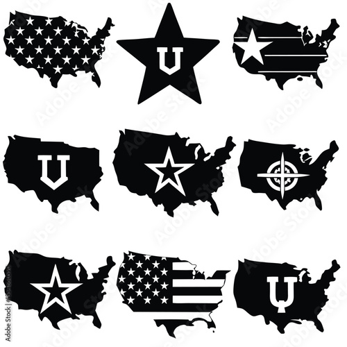 USA Map Patriotic Vector Silhouettes