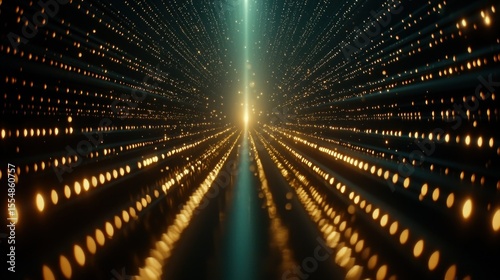 Golden dots recede into light, dark tunnel perspective