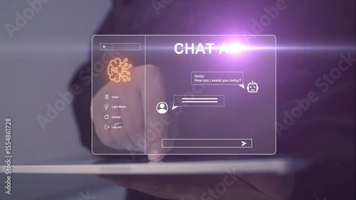 Chat with Ai concept, a person generating text using artificial intelligence technology, Smart assistant, Chat AI