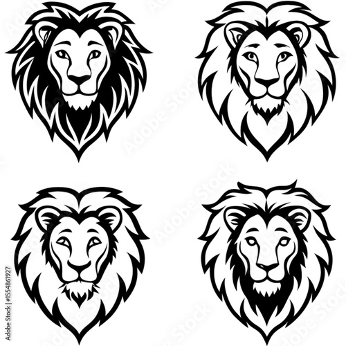Stylized vector set of angry lion and tiger heads perfect for animal tattoos, wild mascots, or powerful nature logos