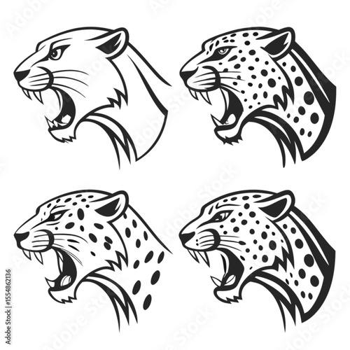 Black panther and leopard head vector illustration, a powerful tribal animal design for a wild cat tattoo or logo