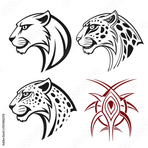 Wild tribal animal head vector illustrations featuring powerful lion and tiger tattoo designs