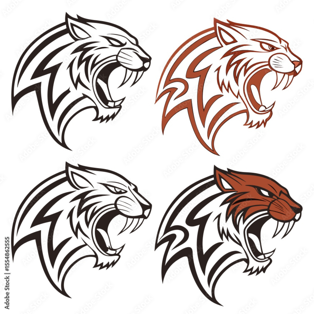 Fototapeta premium A striking tribal lion head tattoo vector illustration, perfect for a powerful animal logo or mascot design