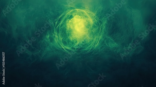 Green nebula with central luminous burst, smoky ambiance