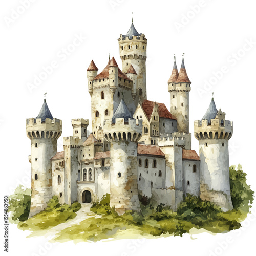 watercolor vector of Fortresses, isolated on a white background.