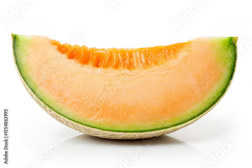 Fresh Cantaloupe Slice with Rind Pale Orange Flesh Green Skin