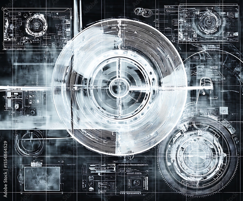 Obraz premium Blueprint technical schematic diagram with circular elements