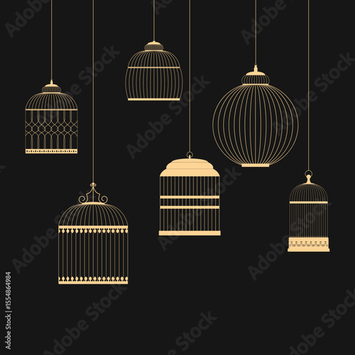 Birdcages Luxury trendy useful design charming abstract vector illustration artwork