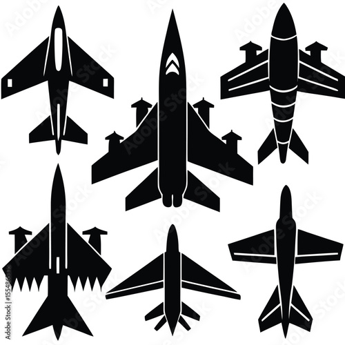 
Military Aircraft Jet Silhouettes Set