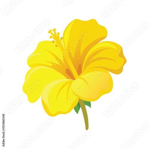 Yellow Hibiscus Bloom – Five-Petal Tropical Flower with Green Leaves