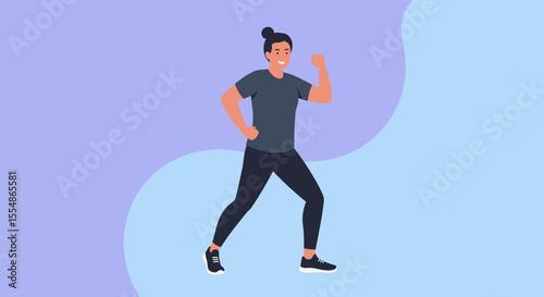 Cheerful young man dressed in casual clothes walking with a smile against a light purple background, perfect for a website banner or marketing illustration.