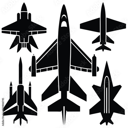 
Military Aircraft Jet Silhouettes Set