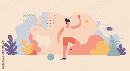 Flat design illustration of a woman playing ping pong, perfect for a website banner, landing page, marketing presentation, or infographic.