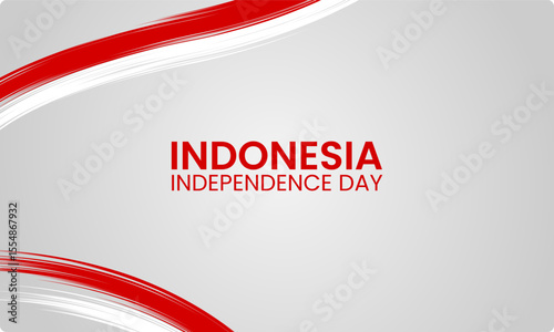 Elegant red white wave brush indonesia independence day background with soft gradient