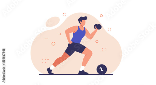 Modern flat design illustration of a man exercising with dumbbells, perfect for fitness marketing and web design.