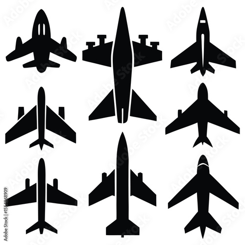 
Military Aircraft Jet Silhouettes Set
