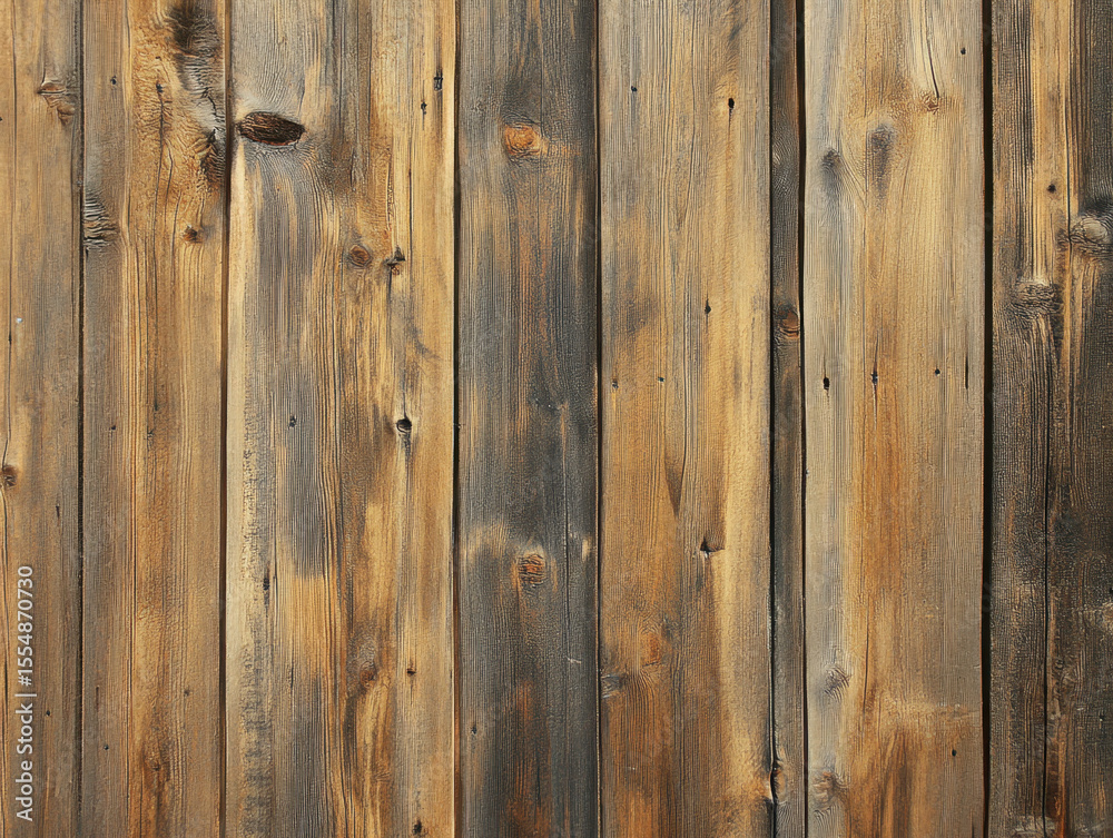 Naklejka premium Close-up of weathered wooden planks with natural textures and warm tones for rustic wall or background design