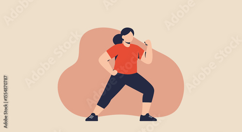 A dynamic flat design illustration showcases an athletic man in sportswear, engaged in a workout routine, suitable for fitness and wellness website banners or marketing materials.