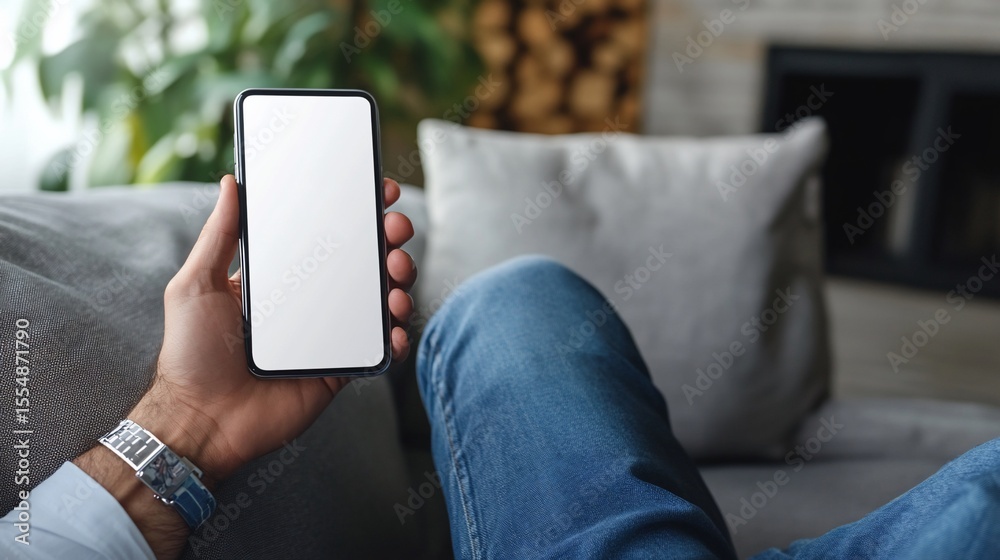 Relaxed man holding a smartphone Relaxed man holding a smartphone