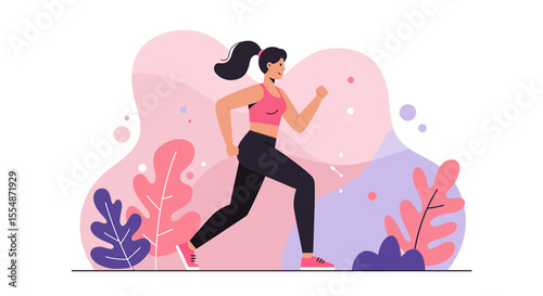 A dynamic flat design illustration showcases an athletic man in sportswear, engaged in a workout routine, suitable for fitness and wellness website banners or marketing materials.