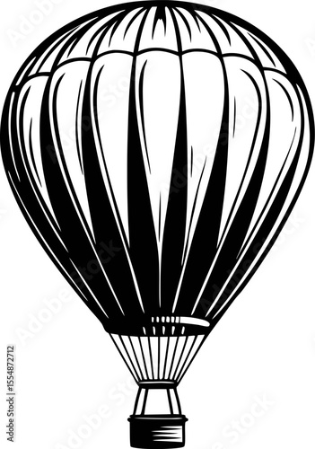 Vintage engraved illustration of a classic hot air balloon isolated on white background in retro sketch