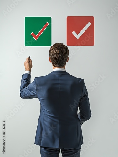 Businessman choosing between two options. Decision making concept.