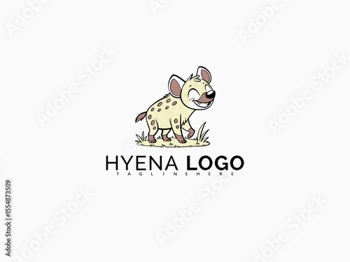 Cute cartoon hyena vector logo in minimalist black and white. Ideal for branding zoo-themed baby books, product labels, sticker sets, and educational tools.

