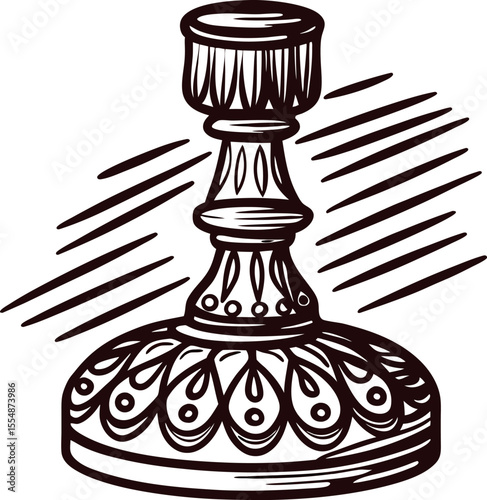 hand drawn ornate candlestick sketch in vintage engraving with decorative detailing and elegant lines