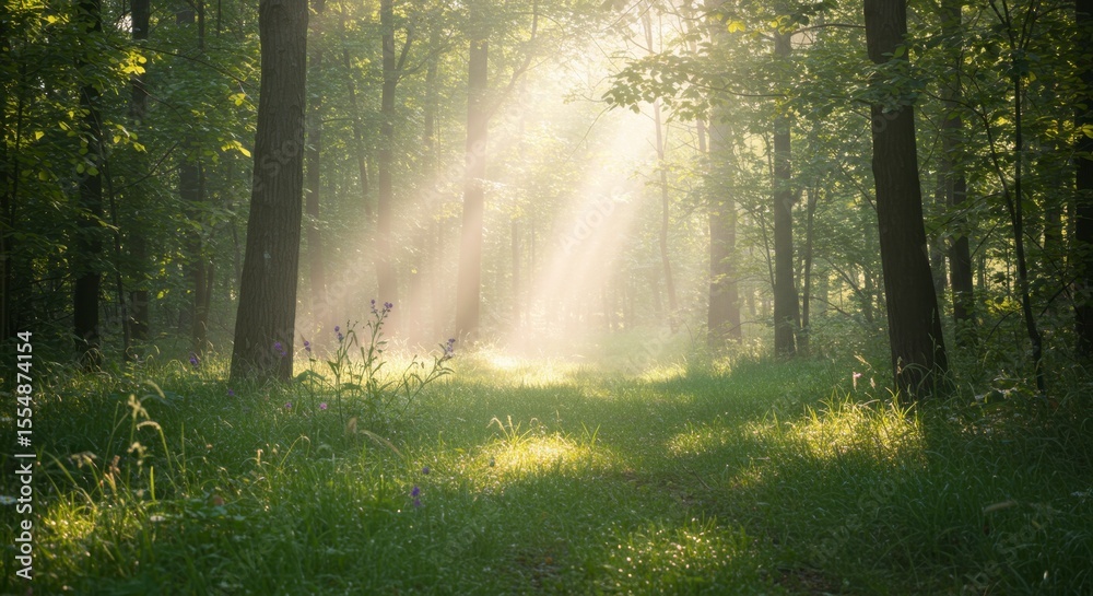 Fototapeta premium Sunlight through forest canopy
