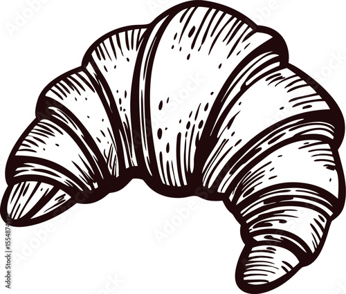 Hand drawn illustration of a croissant pastry vintage engraved sketch with detailed lines on white background