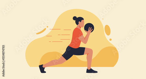 A dynamic flat design illustration showcases an athletic man in sportswear, engaged in a workout routine, suitable for fitness and wellness website banners or marketing materials.