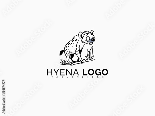 Cute vector logo of a cartoon hyena character in black and white. Great for sticker icons, storybook branding, zoo toys, and fun educational children’s merchandise.

