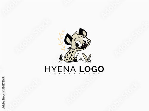 Baby cartoon hyena mascot vector logo in simple black and white. Great for branding children’s zoo items, sticker designs, and fun animal storybook illustrations.

