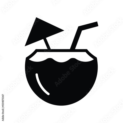 A black and white minimalist icon of a coconut drink
