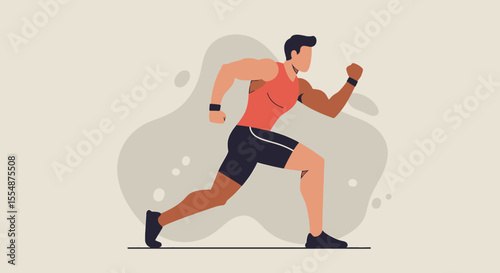 A strong muscular man in sportswear is running, a flat design illustration perfect for a fitness landing page, banner, or presentation template.