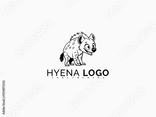 Happy cartoon hyena mascot vector logo in black and white. Great for branding children’s storybooks, zoo merchandise, sticker collections, and educational tools.

