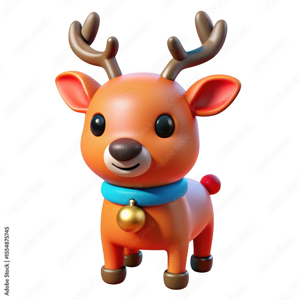 Naklejka premium 3d cartoon reindeer with bell collar on transparent background
