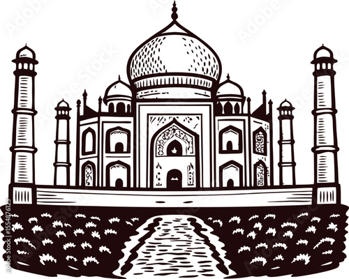 hand drawn illustration of majestic domed landmark with detailed symmetrical towers and ornate architecture