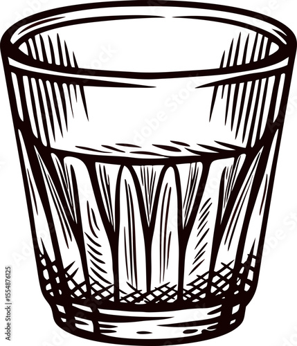 Hand drawn vintage whiskey glass isolated on white background engraved etching illustration