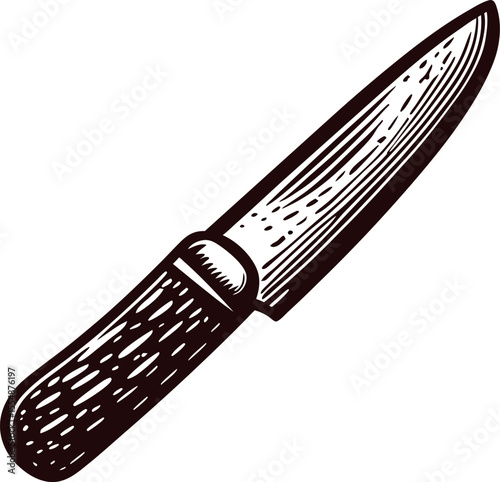 Engraved drawing of a kitchen knife isolated on white vintage chef utensil illustration with wooden handle