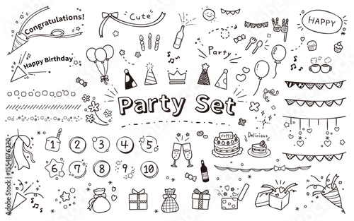 お祝いグッズの手描きイラスト素材セット／– cute hand-drawn illustrations of festive items