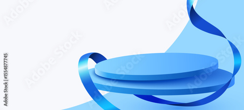 Abstract scene background. Cylinder podium background with ribbons. Product presentation, mock up, show cosmetic product, Podium, stage pedestal or platform. Vector illustration